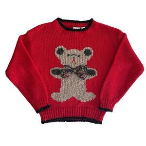 Vintage 80s 90s Teddy Bear Sweater Womens Small Red Holiday Novelty
